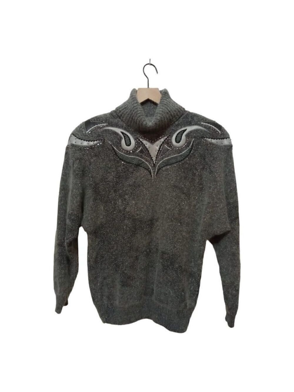Rediffusion Vintage Silk Angora Beaded Embroidered Turtleneck Sweater Sz L